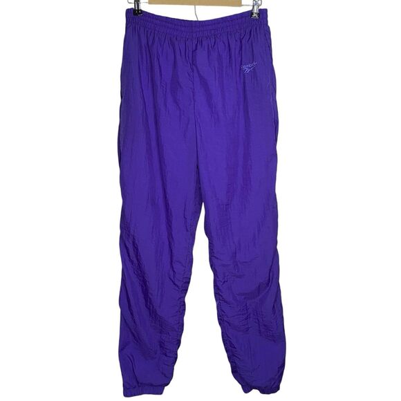 Vtg Reebok Windbreaker Track Pants M Purple 90s Ankle Zip Retro Nylon Jogger Y2K